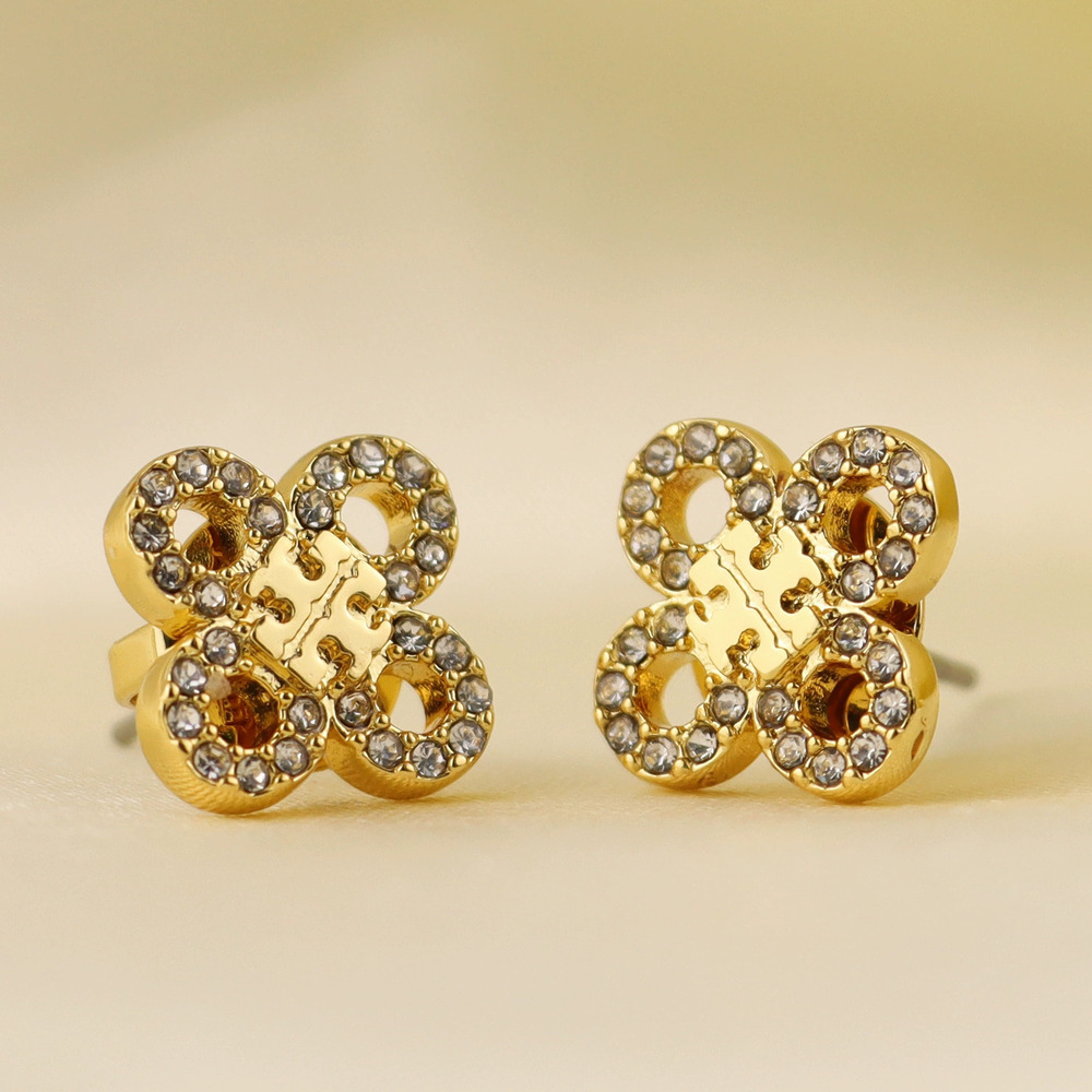 Tory Burch Full Diamond Clover Metal Earrings